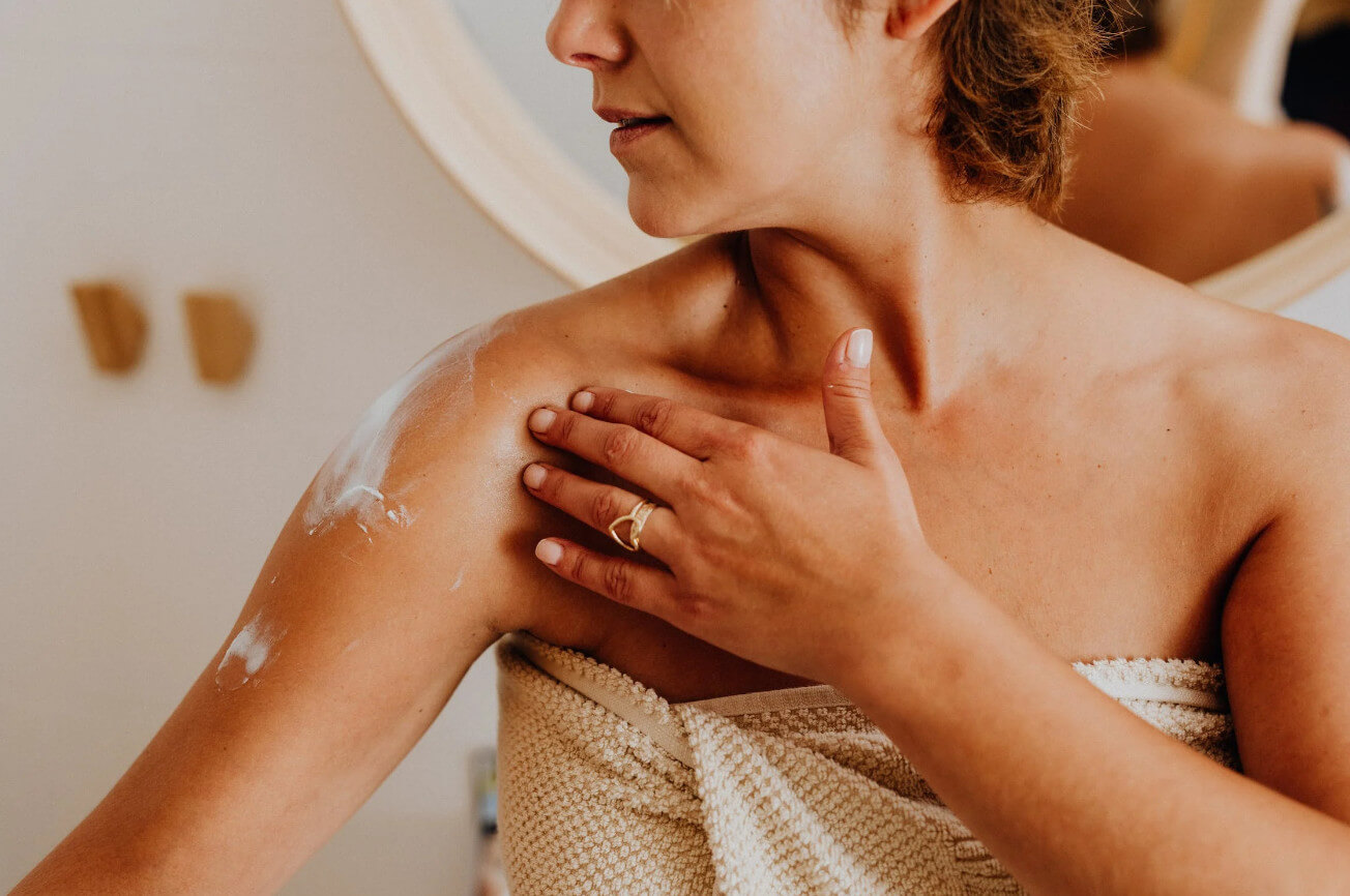 Woman After-Shower Routine- Covering Breasts Under Towel