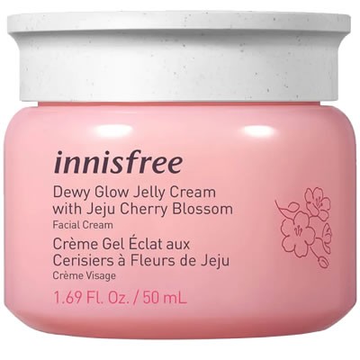 Innisfree - Dewy Glow Jelly Cream with Jeju Cherry Blossom - An exotic and glow boosting fungal acne safe moisturizer that brings radiants to dull skin.